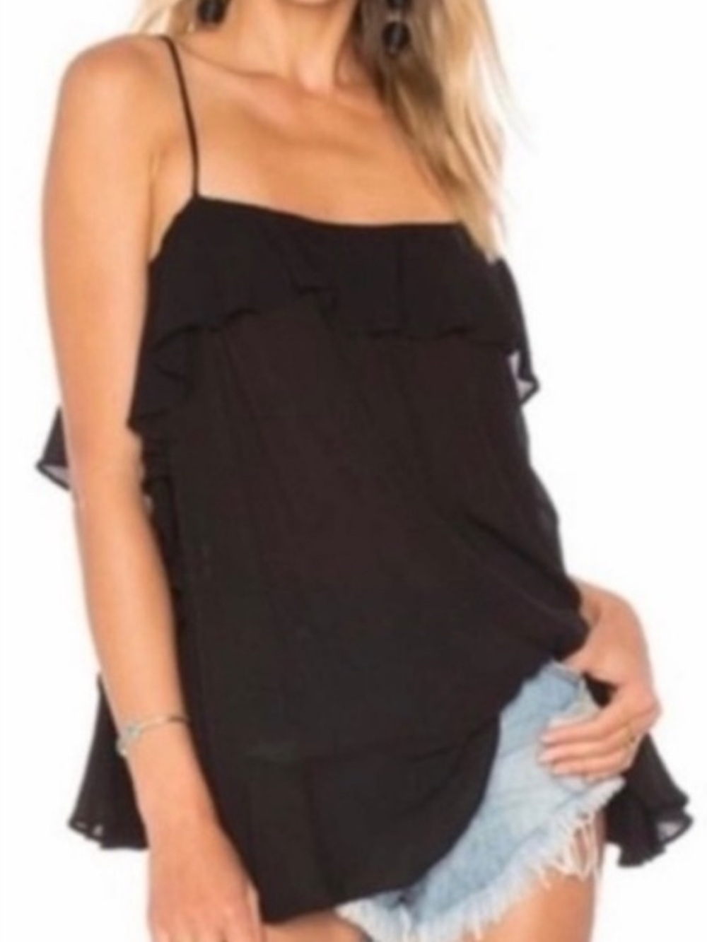 NWT Free People cascades Black Ruffle Spaghetti Strap Cami top size XS